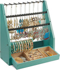 DGWJSU Jewelry Organizer Stand, 5 Layer Earring Holder Organizer with Necklace Holder, Rustic Wood Earring Organizer Display for Stud Earring Bracelet Necklace Ring, Watches