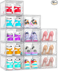 ARSTPEOE 12-Pack Shoe Storage Boxes Clear Magnetic Stackable | Upgraded Harder Material, Stackable Space-saving, Fits Sneakers & Boots, Clear Magnetic Front Door