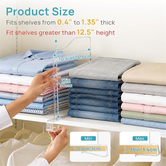 Vtopmart 12" Extra Tall x 11.7" Deep Shelf Dividers, 12 Pack | For Closet Organization, Maximizes Closet Vertical Space, Easy to Install, Fit Deep Shelf Thicknesses From 0.4" to 1.35"