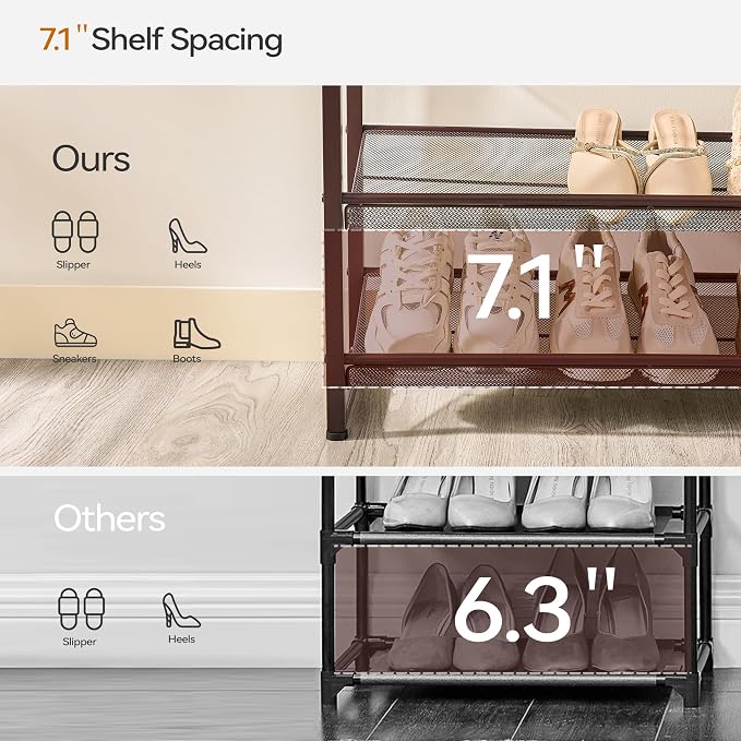 Nunsino Shoe Rack, Long Shoe Organizer,Max Holds 50 Pairs,8 Tier Metal Shoe Storage Shelf,4-Tier Stackable Shoes Organizer for Garage, Entryway,Bronze