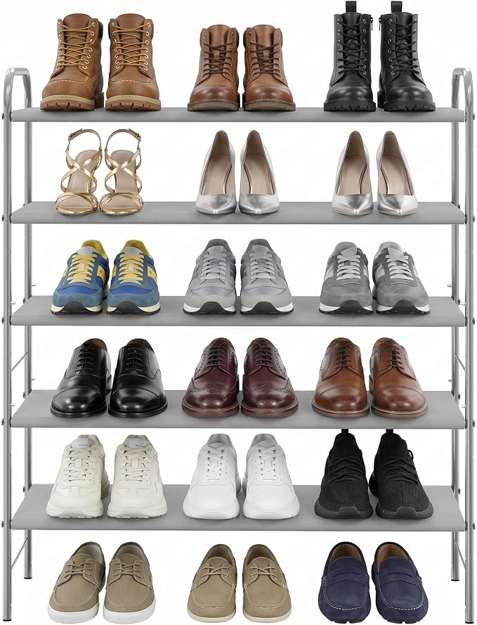 Simple Houseware 5-Tier Shoe Rack Storage Organizer, 15-24 Pairs, Grey | Space-Saving Shoe Shelf with Sturdy Metal Frame and Non-Woven Fabric Shelves for Entryway, Garage & Corridor