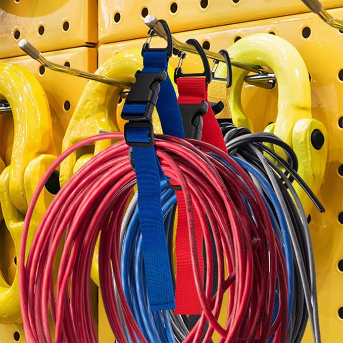 12 Pack 17 Inch Adjustable Extension Cord Holder Organizer with Triangle Clips for Garage Organization and Storage Heavy Duty Extension Cord Hanger for Men Workshop (Red& Blue& Yellow)