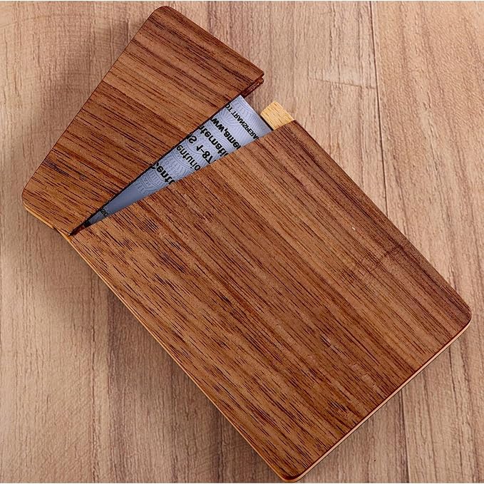 sunking Minimal Walnut & Beechwood Business Card Holder – Slim Handmade Wooden Card Case for 18 Cards, Elegant Pocket-Sized Design for Professionals, Gift for Men & Women(Wanlunt -1)