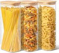 ComSaf Pasta Containers Storage 2.2 Qt, Set of 3 Glass Storage Containers | Rectangle Spaghetti Container Storage, 11.3-Inch Tall Glass Jars, Flour, Cereal, Dry Food Storage, Pasta Jars 70oz, BPA Free