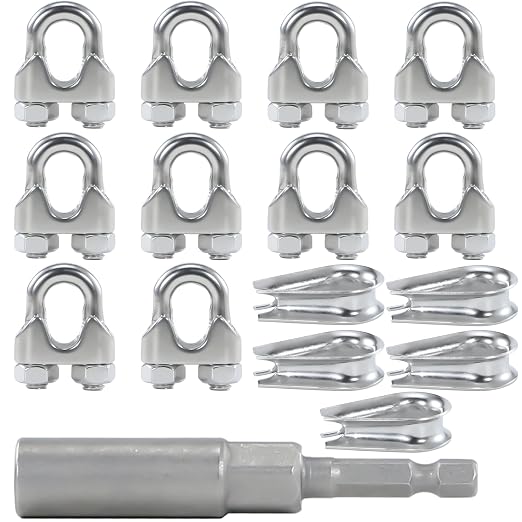 10Pcs M6 1/4 Inches Stainless Steel Wire Rope Clips Cable Clamp,5PCS Thimbles