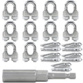 10Pcs M6 1/4 Inches Stainless Steel Wire Rope Clips Cable Clamp,5PCS Thimbles