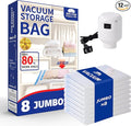 Vacuum Storage Bags with Electric Pump, 8 Jumbo Pack Space Saver Bags, Heavy Duty Reusable PA+PE Vacuum Sealer Bags for Comforters, Bedding, Blankets, Clothes, Home Organization & Travel