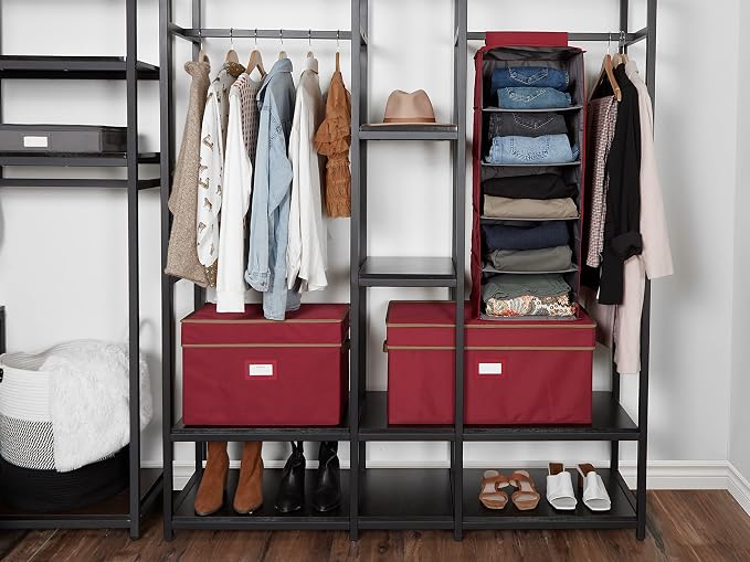 Covermates Keepsakes Hanging Closet Organizer – Heavy Duty Vertical Wardrobe Storage Shelves for Sweaters, Handbags, and Shoes – Acid-Free Interior Lining, Scarlett Red
