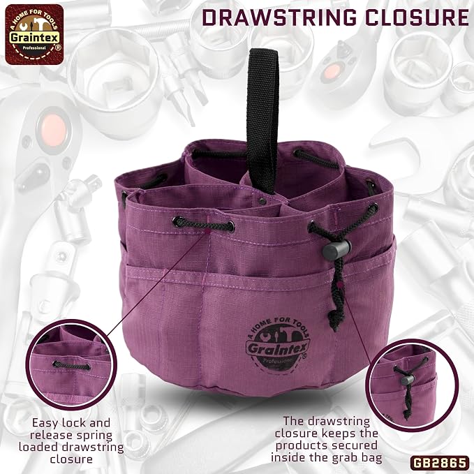 Graintex 18 Pocket Grab Bags Set of 3 Pcs Rip-stop Canvas, Drawstring Closure, Small Parts Organizer Bag, Small Tools, Screws, Parts, Parachute Tool Bag, Parachute Tool Organizer for Essential Items