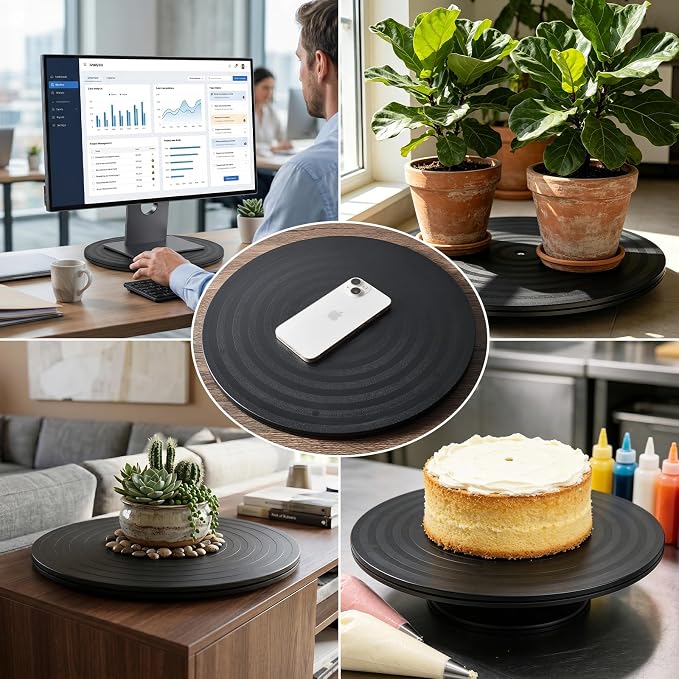 1 Pack 14 Inch Lazy Susan Turntable Heavy Duty Rotating Platform Smooth 360 Swivel for Tabletop, Monitor, Crafts, and TV - Black