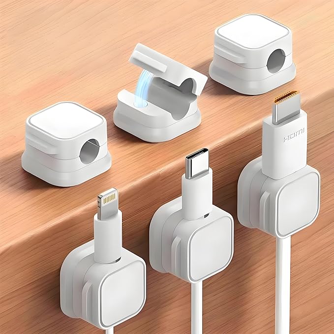 6Pack Spring Cord Organizer,Magnetic Cable Clips, Cable Management, Office Desk Accessories, Cord Organizer, Cable Smooth Adjustable,for Desk, Wall, Car, Home Office, Phone Cable Management(White)
