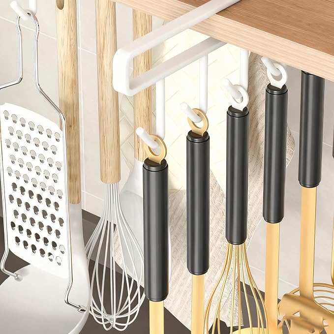2Pcs White Mug Hanger, Under Cabinet Cup Holder Hanging Mug Organizer for Cabinet Nail Free Under Adhesive Coffee Cups Mug Holder Hanger for Cups/Kitchen Utensils/Ties Belts/Scarf/Keys Storage