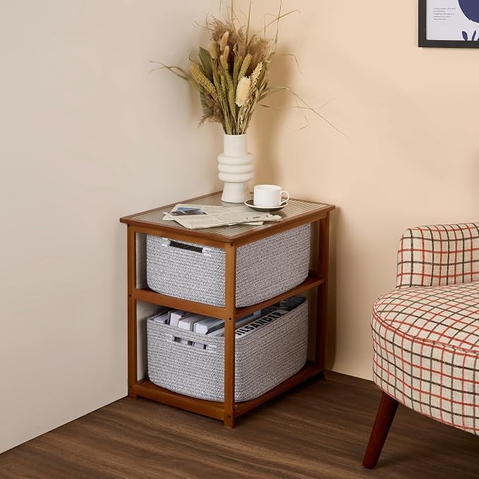 MiniArk Large Storage Baskets for Shelves, 17 x 13 x 7.5” Closet Organizers Bins for Clothes Blanket Towels, Baby Nursery, Toy Baskets Box, Woven Rope Baskets, 2 Packs Mixed Grey