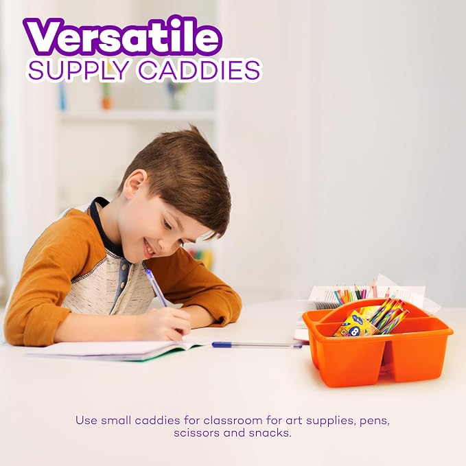 4E's Novelty Classroom Caddy Set of 6, Plastic Caddies for Supply, Caddy Organizer with Handle for Classroom, Rainbow Colors, Desk Caddies for Supplies Keep Desks and Work Stations Organized