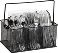 Mind Reader Multi-purpose Storage Caddy with Handle, Desktop Organizer, Cutlery Holder, 4 Compartments, Metal Mesh, Black