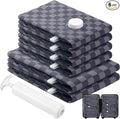 6 Pack Cloth Vacuum Storage Bags, Vacuum Seal Bags for Clothing with Hand Pump, 2 Large+4 Medium, 80% Space Saver Bags for Luggage, Comforters,Blankets, Home Travel Essentials (Dark Blue Checkered)