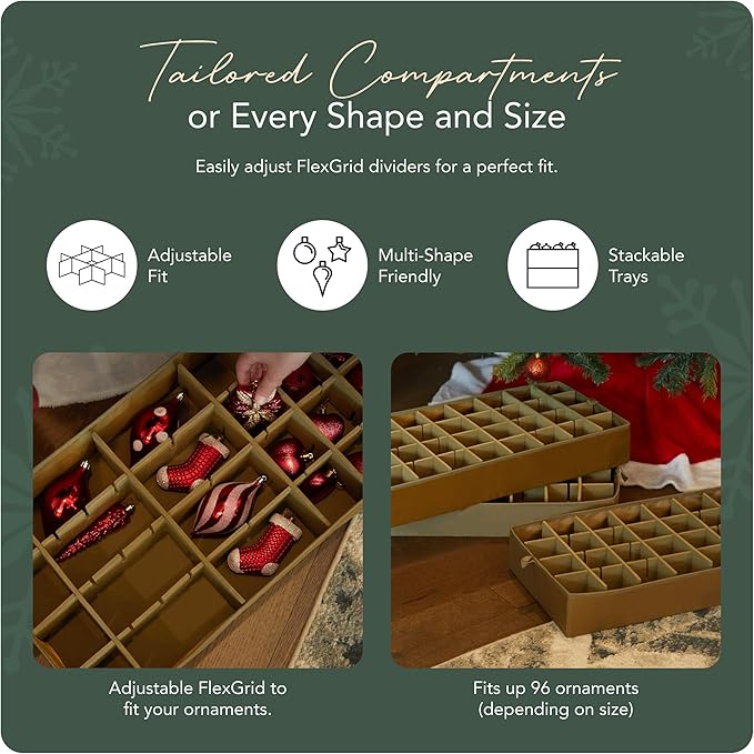 Covermates Keepsakes Adjustable Ornament Storage Bag – Heavy-Duty Polyester, Padded Dividers & FlexGrid Trays – Protective Holiday Ornament Organizer with Handles & Label Window, Red