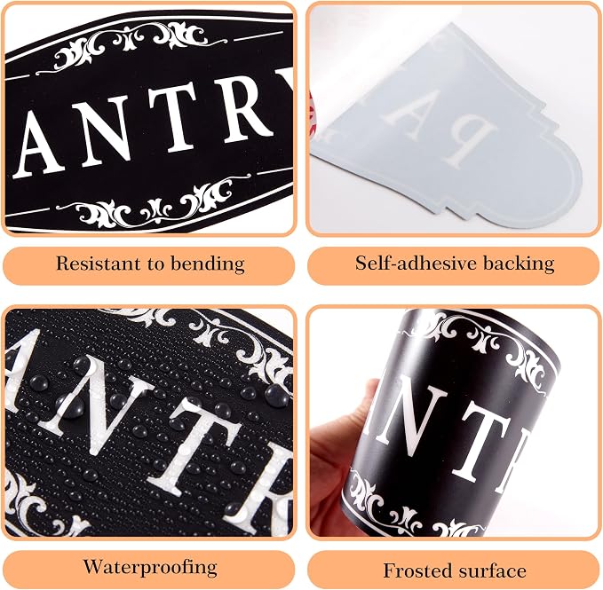 Pantry Door Sign Sticker for Kitchen, 9x3.5IN Self-adhesive Farmhouse Pantry Decor for Home，Waterproof Vinyl Food Storage Decals for House Area, Glass/Wooden Door, Restaurant （Black）