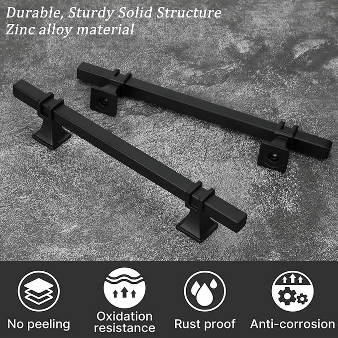 10 Pack 5 Inch Matt Black Cabinet Pulls, Stainless Steel & Zinc, Modern Kitchen Cabinet Hardware
