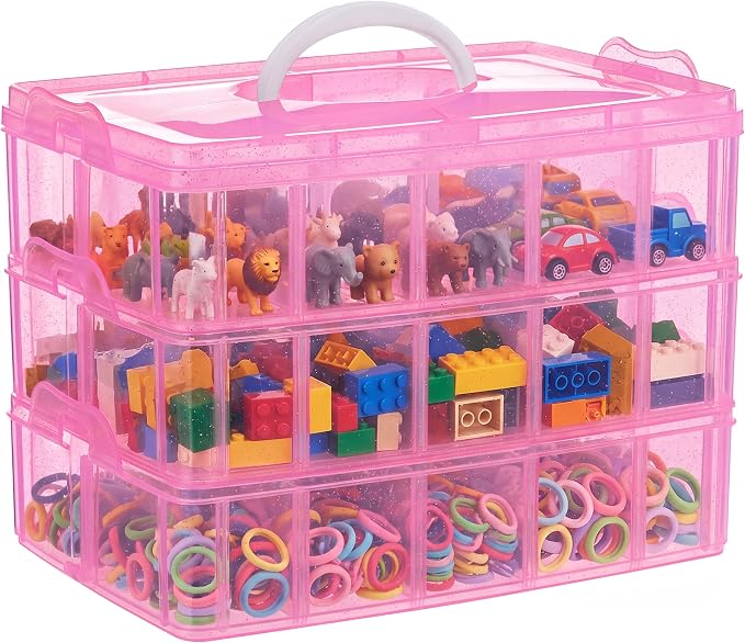 Bead Organizer 3 tier 30 grid Stackable Craft Hair Tackle Storage Pink