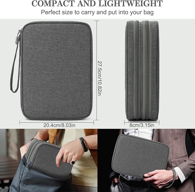 FYY Electronic Organizer, Extra Large Travel Cable Organizer Bag Pouch Portable Waterproof Double Layers All-in-One Storage Bag for iPad, Cable, Power Bank, Laptop Charger for Office/Home, Dark Grey