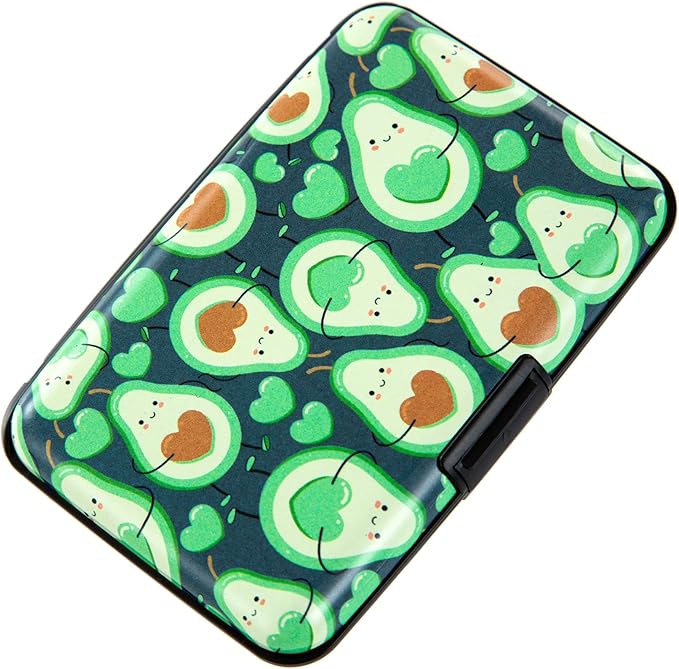 Credit Card Holder, Metal Card Wallet RFID Blocking Mini Slim Aluminum Business Hard Card Case for Women Men (Cartoon Avocado)