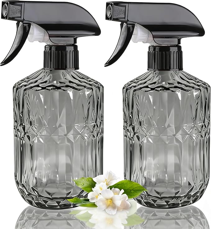 Glass Handheld Spray Bottle, 15oz Refillable Water Bottle Spray, Reusable Adjustable Nozzle Plant Mister Spray Bottles Indoor, Plant Mister for Hair, Cleaning, Gardening, Pets Care (Dark Grey)
