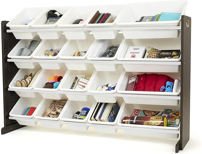 Humble Crew Toy Storage Organizer with 20 Removable Storage Bins for Kids Playroom, 4-Tier Toddler Toy Organization and Storage, Espresso/White