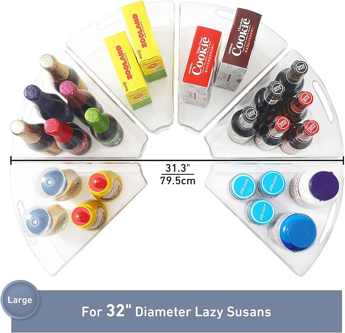 Leeden Lazy Susan Organizer for 32" Diameter Corner Lazy Susan, Plastic Kitchen Cabinet Storage Bins with Handle, 6 Packs, 1/8 Wedge - Food Safe, BPA Free