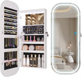 LVSOMT LED Mirror Jewelry Cabinet, Over the Door Jewelry Armoire Organizer | 42" Full Length Mirror with Storage, Built-in Makeup Mirror, Lockable Wall Mounted Jewelry Mirror for Women, Girls, White
