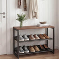 Garden 4 you Shoe Rack for Entryway 3 Tiers 11.8" D x 25" W x 20" H, Metal Shoe Rocks with Brown Wooden Tabletop, Angled Shoes Rack with Adjustable Mesh Shelves for Entryway Hallway Closet