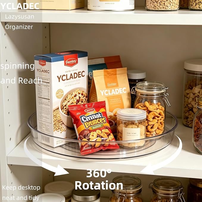 2 Pack Lazy Susan Turntable Organizer Pantry Cabinet 10.6" | Pantry Organization and Storage Spice Rack Fridge Rotating Condiment Tray Spinner for Kitchen Bathroom Makeup Cosmetic Clear