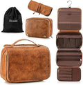 Elviros Hanging Toiletry Bag for Men PU Leather Shaving Dopp Kit (Brown) | 3-in-1 Waterproof Travel Organizer with Separate Compartments for Grooming Items, Toiletries, and Daily Essentials