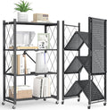 4-Tier Folding Metal Storage Rack - 50" Heavy-Duty Steel Frame with Wheels, No Assembly Utility Organizer, Rolling Shelving Unit for Kitchen, Garage, Pantry, Bedroom (Black, 4 Tier)