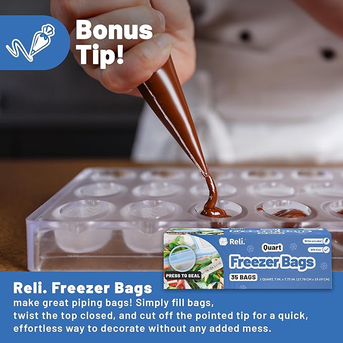 Reli. Quart Freezer Bags (350 Count) 7x7.75 inch, Freezer Bags Quart Size | 1Qt Double Zipper, Press to Seal, Write On Label | Food Storage for Freezing Bulk | Clear