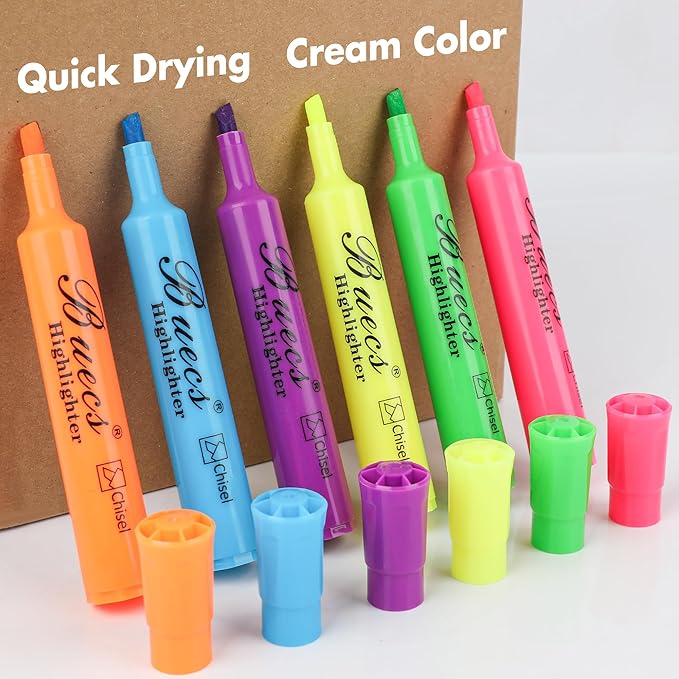 Buecs Highlighters Bulk Pack, 96 Count, Assorted Colors, Chisel Tip, suitable for Adults Highlighting Planner Notes, Office School Supplies