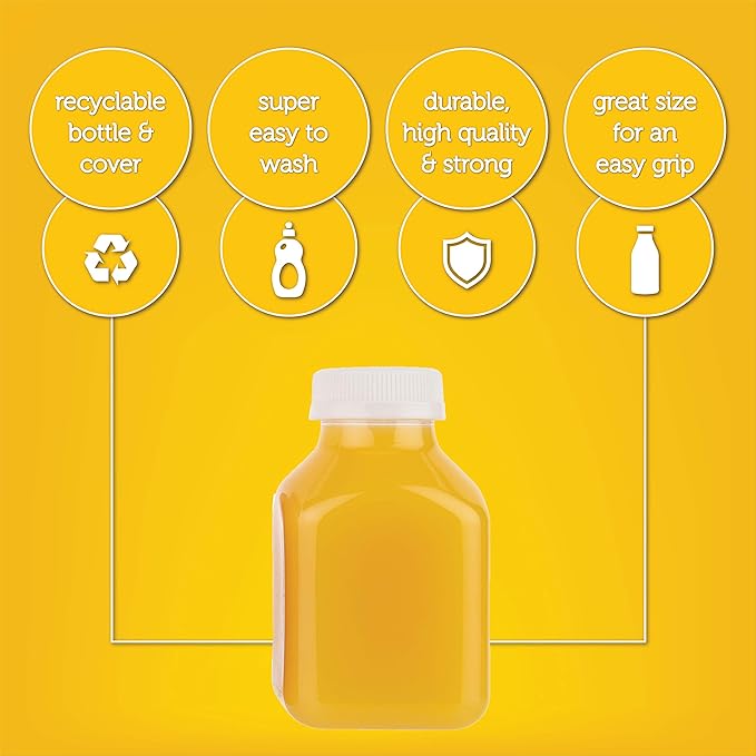 Disposable Plastic Juice Bottles 8 Oz with Lids | 160 Pack | for Water, Orange Apple Lemon Juicing, Smoothies, Milk, Reusable, BPA Free, Tamper-Proof Caps, Catering, Takeout