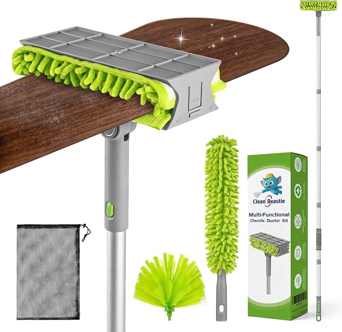 Ceiling Fan Cleaner Duster with 6 Ft/77'' Extendable Long Handle Multi-Functional Chenille Fan Duster for Ceiling Fan Blades, Blind, Cobweb, Vent, Wall