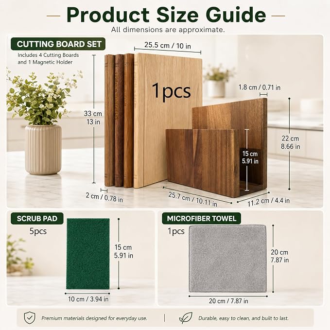 4 Pcs Book Cutting Board Set with Storage Holder, Book Shaped Wooden Chopping Boards for Meat Vegetables Fruits Cheese Bread, Decorative Kitchen Counter Organizer and Serving Board Set