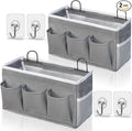 Kanrichu Wall Hanging Organizer Bag, 2-Pack Linen Storage Baskets with Pockets, WallHanging Storage Basket for Bedroom, Kitchen, Office, RV Camper (Gray)