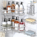 YASONIC Corner Shower Caddy Adhesive, 100% Rustproof Shower Organizer with Soap and Troothbrush Holder, No Drill Shower Shelf for Inside Shower, Wall-Mounted Shower Storage for Homes (5 Pack, Silver)