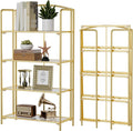 Crofy 4-Tier Wider Foldable Bookshelf, Gold Frame & Transparent Shelves | No-Assembly Collapsible Portable Storage Organizer; Sturdy Transparent Shelves; Ideal for Living Room & Home Office