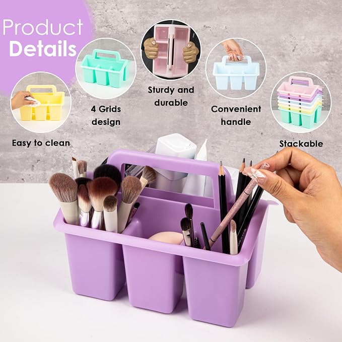 Plastic Caddy With Handle,Protable Classroom Craft Caddy, 6-pack Storage Caddy For Pencil,Pen,Craft Tools (Pastel Color)