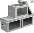 Homsorout Storage Bins, Storage Baskets for Shelves with Window, Fabric Storage Bins with Handle, Foldable Storage Cubes Boxes for Organizing for Clothes, Towels, Books, 3 Pack, Grey