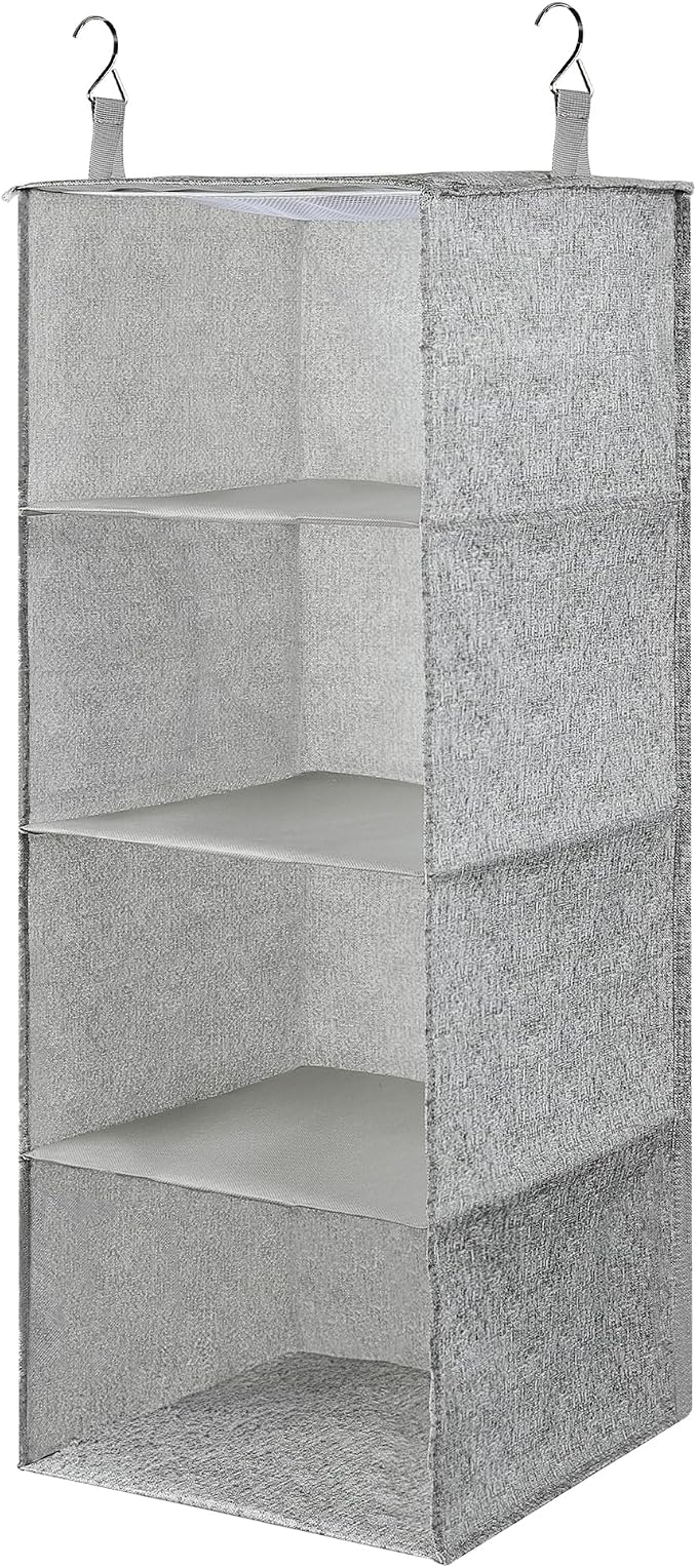Hanging Closet Organizer with Hook, Collapsible 4-Shelf Closet Organizers, Hanging Shelves for Clothes Shoes Towels Sweater 32 * 12 * 12 Inches