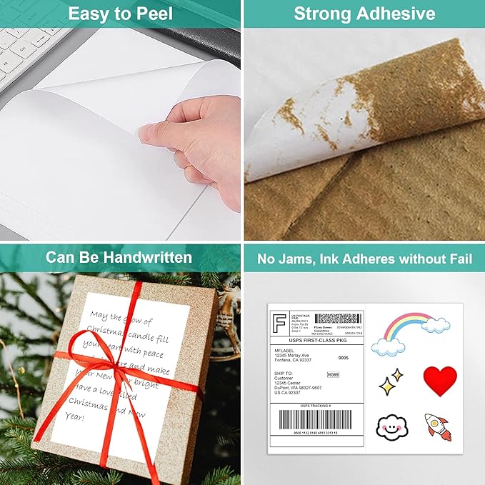 MFLABEL Half Sheet Shipping Labels - 8.5" x 5.5" Adhesive Packaging Labels for Laser & Inkjet Printers, 100 Self-Adhesive Stickers (25 Sheets) for Boxes, Mail, FBA & DIY Projects