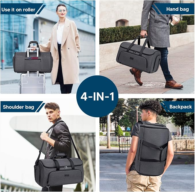Vessgra Garment Bags for Travel 58L Garment Bags Duffle Bag for Travel Convertible Carry On Garment Duffle Bag 4 in 1 Foldable Suit Bag with Shoes Compartment for Men Women Weekender，Dark Grey