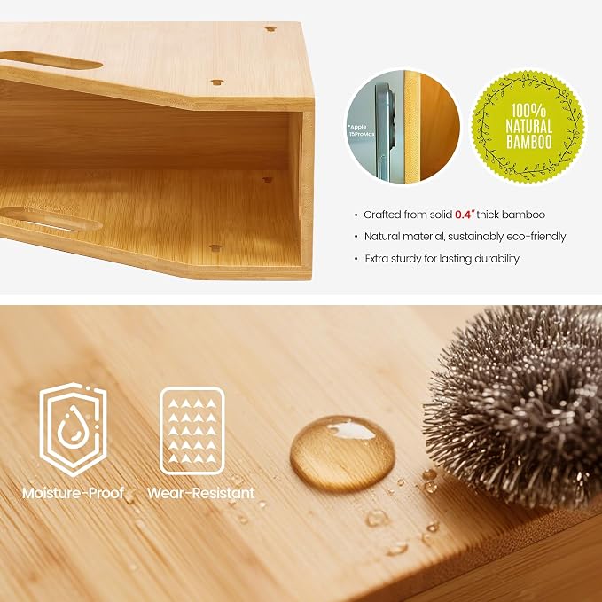 Libreshine Slim Bamboo Cutting Board Holder & Baking Sheet Organizer | Open-front design keeps small to medium boards and bakeware upright; size: 12.6 x 4.9 x 10.5 in. Measure before purchase