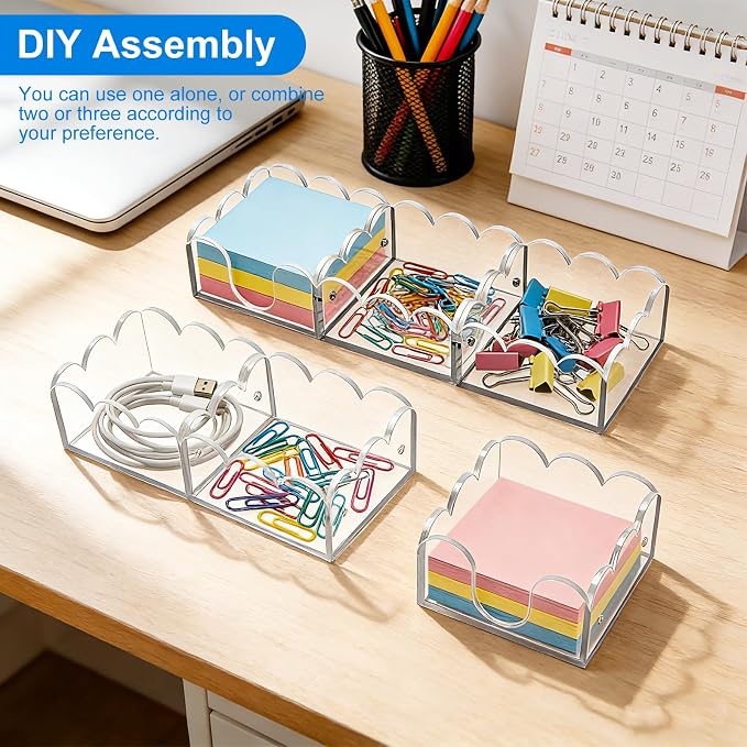 Magnetic 3-in-1 Acrylic Sticky Note Holder, 3" x 3" Post It Notes & Memo Pad Dispenser, Desk Organizer for Office, Home, School | Clear