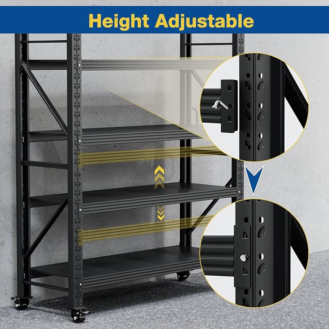 Heavy Duty Garage Shelving Unit with Wheels,Adjustable Rolling Storage Rack | 2500LBS Capacity, Solid Shelves, Adjustable Height, Lockable 360° Wheels, Anti-rust Finish, for Garage Warehouse Industrial